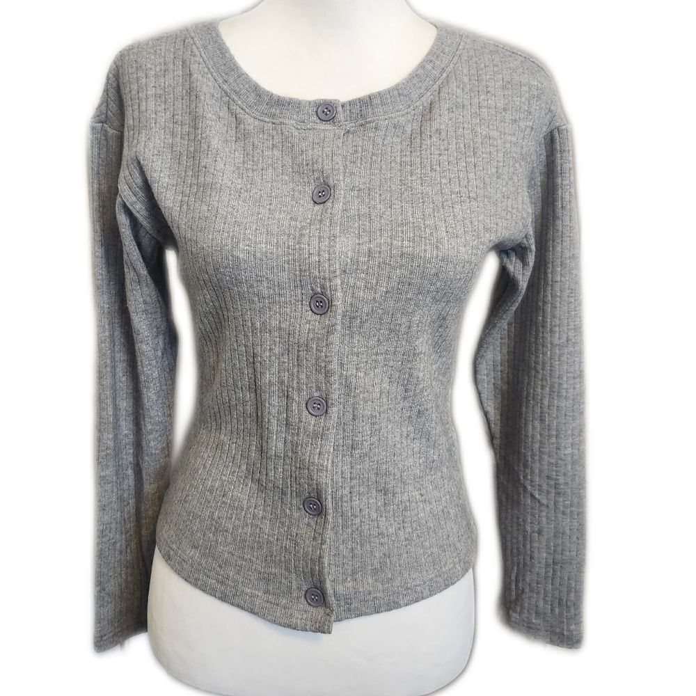 Paper Crane NWT Gray Ribbed Button Up Cardigan Sweater, Medium